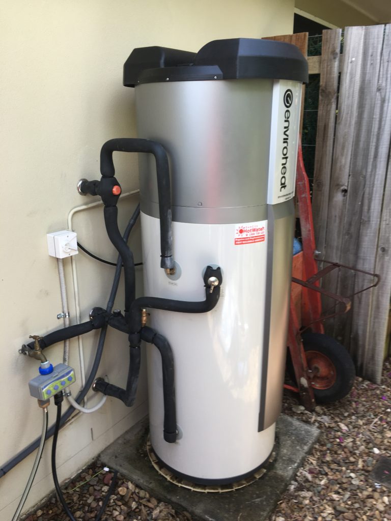 Outdoor heat pump hot water system fitted at a residence in Maroochydore